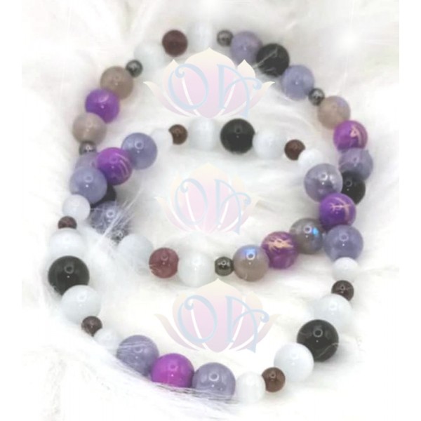 PULSEIRA ANCESTRAL - METAMORFOSE VIOLETA (C/ TURMALINA NEGRA E PEDRAS PRECIOSAS)